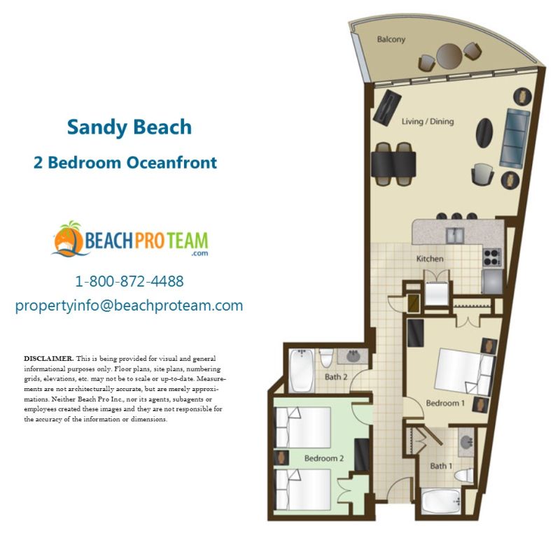 Sandy Beach Resort II Floor Plan J - 2 Bedroom Oceanfront